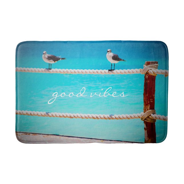 Good Vibes Quote White Seagull Beach Birds Photo Bath Mat (Front)