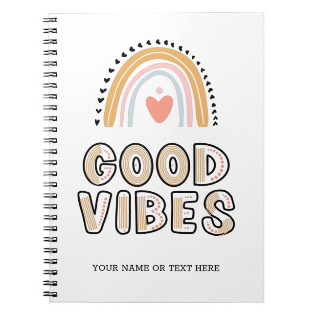 Good Vibes Rainbow Boho Lettering Notebook (Front)