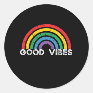 Good Vibes- Rainbow LGBTQ Positive Classic Round Sticker