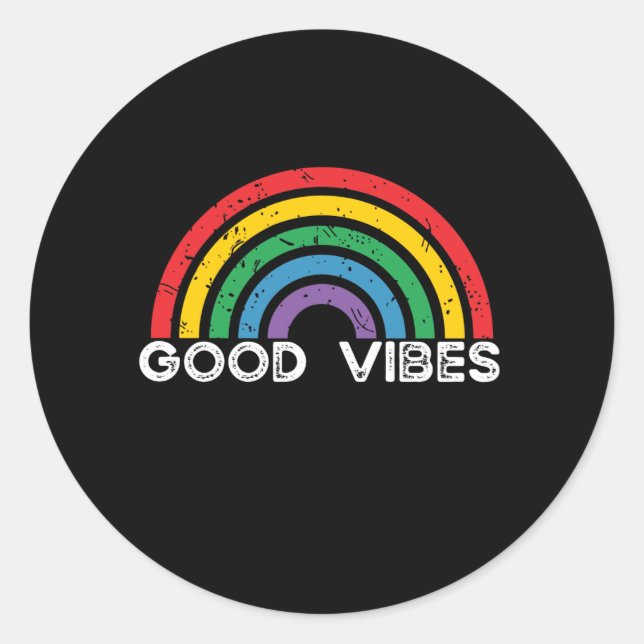 Good Vibes- Rainbow LGBTQ Positive Classic Round Sticker (Front)