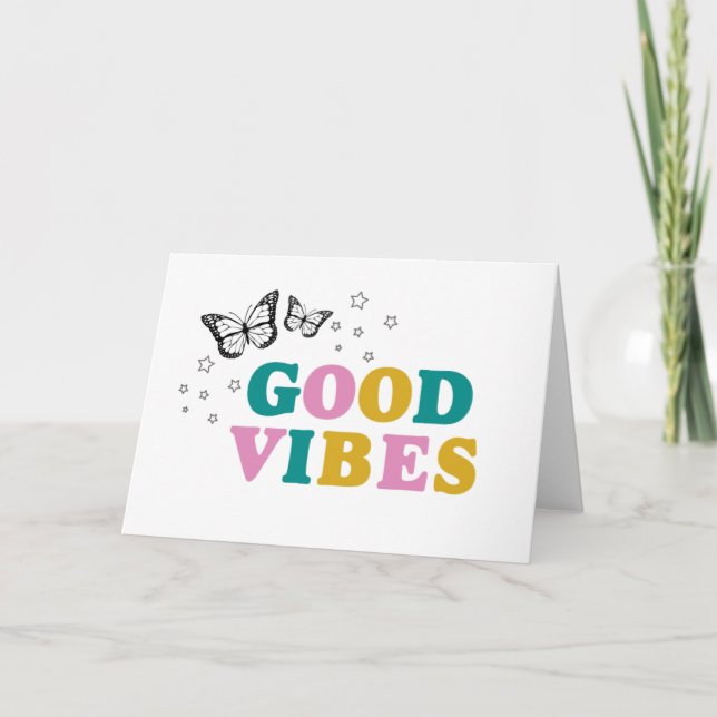 Good Vibes! Retro and Colourful Butterfly Thank You Card (Front)