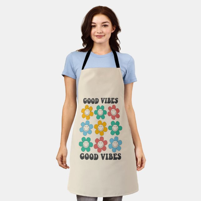 Good Vibes Retro Colourful Daisy Flowers Apron (Worn)