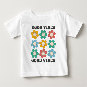 Good Vibes Retro Colourful Daisy Flowers Baby T-Shirt