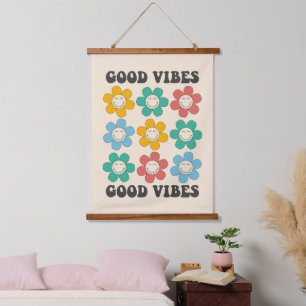 Good Vibes Retro Colourful Daisy Flowers Hanging Tapestry