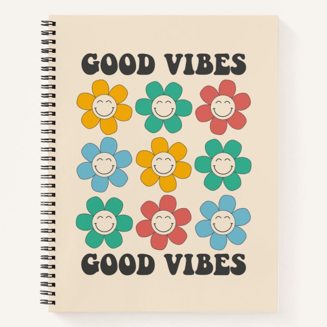 Good Vibes Retro Colourful Daisy Flowers Notebook (Front)