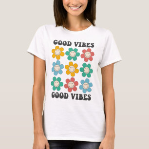 Good Vibes Retro Colourful Daisy Flowers T-Shirt