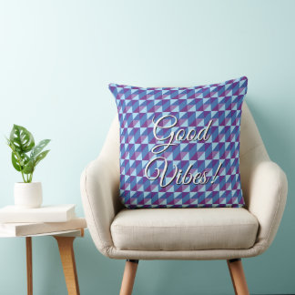Good Vibes Retro Purple to Blue Geometric Abstract Cushion