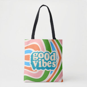 'Good Vibes' Retro Wave Aesthetic Shoulder Tote Bag
