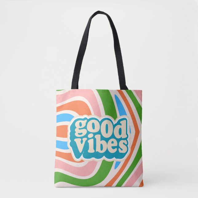 'Good Vibes' Retro Wave Aesthetic Shoulder Tote  Bag (Front)