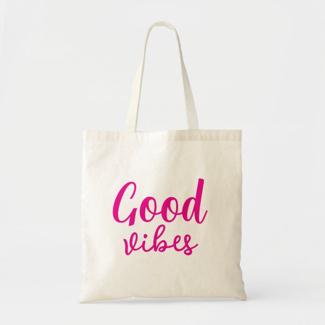 Good Vibes Stylish Modern Minimal Monogram Cute Tote Bag (Front)