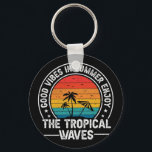 Good Vibes Summer Tropical Waves-64107 Key Ring<br><div class="desc">Retro tropical sunset design with palm trees,  ocean waves,  and beach vibes,  perfect for summer lovers,  vacation gifts,  and coastal-style products.
(Design code-64107)</div>