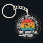 Good Vibes Summer Tropical Waves-64107 Key Ring<br><div class="desc">Retro tropical sunset design with palm trees,  ocean waves,  and beach vibes,  perfect for summer lovers,  vacation gifts,  and coastal-style products.
(Design code-64107)</div>
