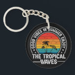 Good Vibes Summer Tropical Waves-64107 Key Ring<br><div class="desc">Retro tropical sunset design with palm trees,  ocean waves,  and beach vibes,  perfect for summer lovers,  vacation gifts,  and coastal-style products.
(Design code-64107)</div>