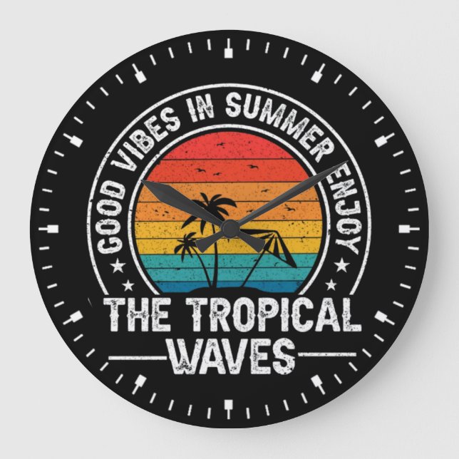 Good Vibes Summer Tropical Waves Large Clock (Front)