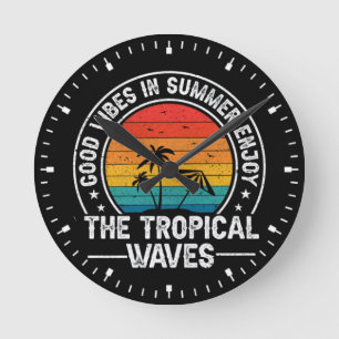 Good Vibes Summer Tropical Waves Round Clock