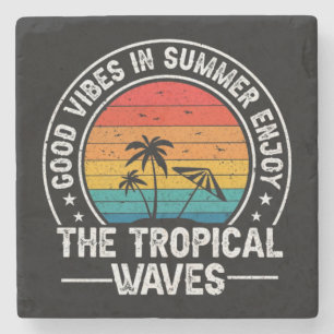 Good Vibes Summer Tropical Waves Stone Coaster