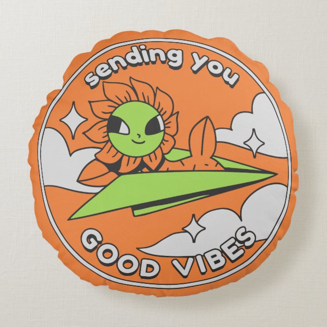 Good Vibes – Sunny Sky Round Cushion (Front)