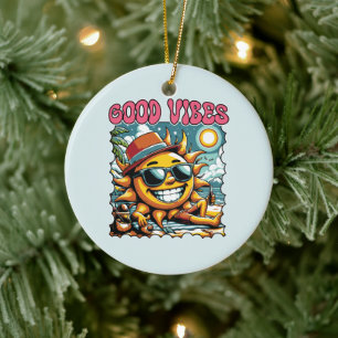 Good Vibes - Sunshine - Retro Summer Ceramic Tree Decoration