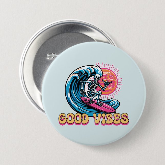 Good Vibes - Surfing - Summer Vibes 7.5 Cm Round Badge (Front & Back)