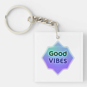 "Good Vibes" Text on Gradient Star Shape Key Ring