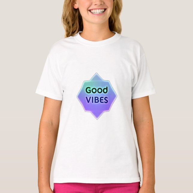 "Good Vibes" Text on Gradient Star Shape T-Shirt (Front)