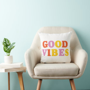 Good vibes trendy modern simple boho quote deco cushion