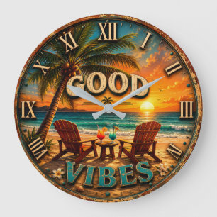 Good Vibes Tropical Beach Large Clock