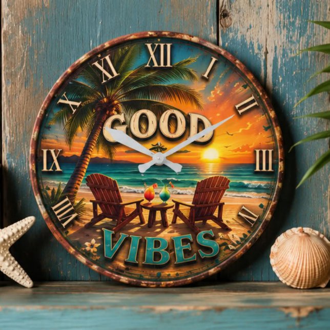 Good Vibes Tropical Beach Large Clock (Creator Uploaded)