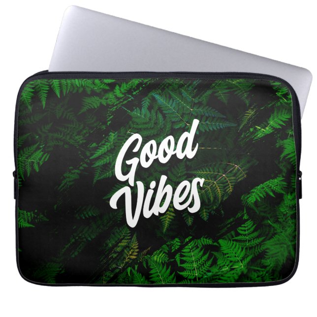 Good Vibes Tropical Leaf Design Laptop Sleeve (Front)