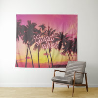 Good Vibes Tropical Pink Sunset Beach Palm Tree