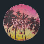 Good Vibes Tropical Pink Sunset Palm Tree Beach Dartboard<br><div class="desc">Bring the beach into your game room with this "Good Vibes" pink and yellow sunset palm tree beach design dartboard.</div>