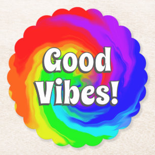 Good Vibes Vibrant Heat Wave Swirl Retro Birthday Paper Coaster
