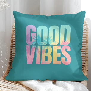 "Good Vibes" Vibrant Tropical Quote Cushion