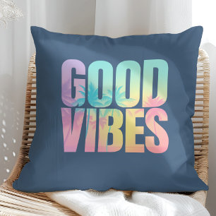 "Good Vibes" Vibrant Tropical Quote Cushion