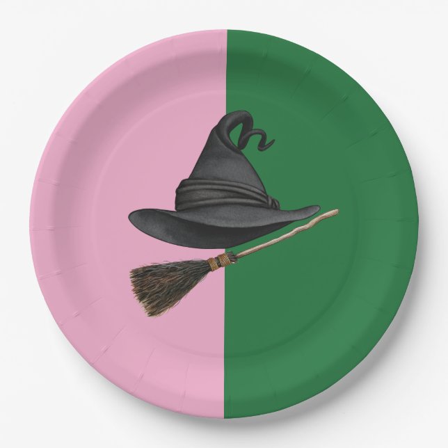 Good Witch Bad Witch - Pink and Green Birthday Paper Plate (Front)