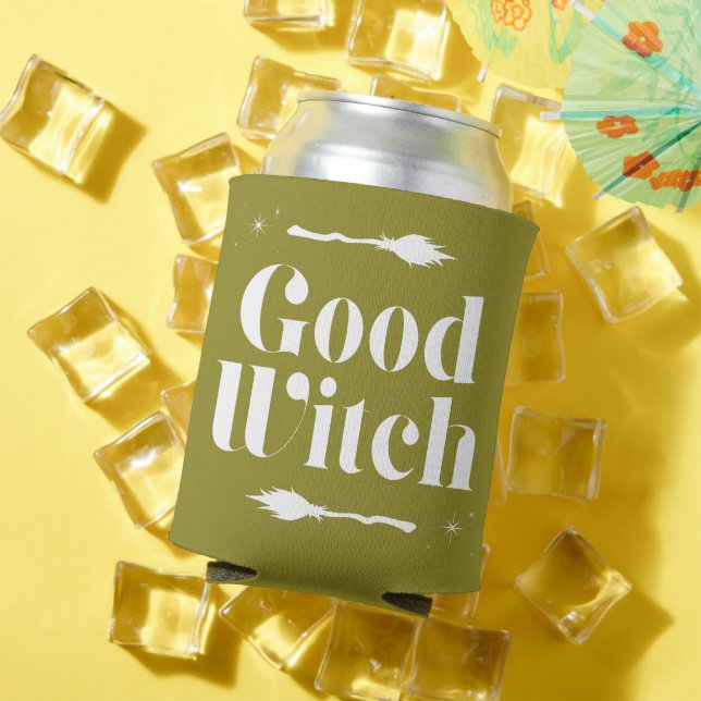 Good Witch Bad Witch Trendy Typography Halloween Can Cooler (In Situ Summer)