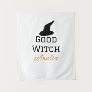 Good witch black hat halloween add name female spo tapestry