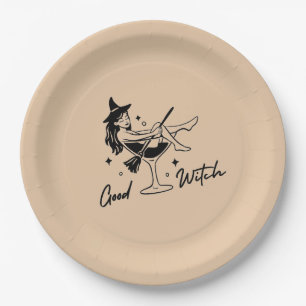 Good Witch Cocktail Hour Magic Halloween Playful Paper Plate