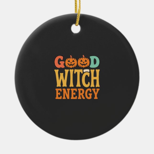 Good Witch Energy Halloween Pumpkin Design_1 Ceramic Tree Decoration (Front)