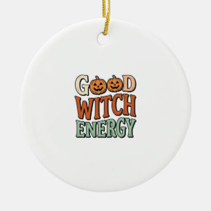 Good Witch Energy Vintage Halloween Vector Design_ Ceramic Tree Decoration