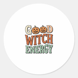 Good Witch Energy Vintage Halloween Vector Design_ Classic Round Sticker
