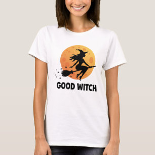 Good Witch Flying Moon Silhouette Modern Halloween T-Shirt