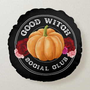 Good Witch Social Club Halloween Round Cushion