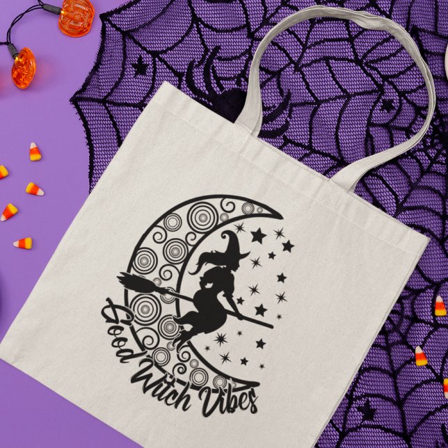 Good Witch Vibes Modern Halloween Moon Script Tote Bag (Creator Uploaded)