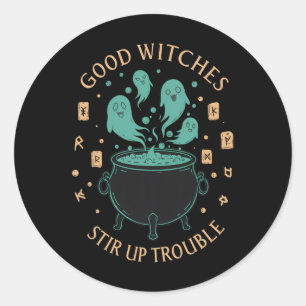 Good Witches Stir Up Trouble Halloween Cauldron Gh Classic Round Sticker