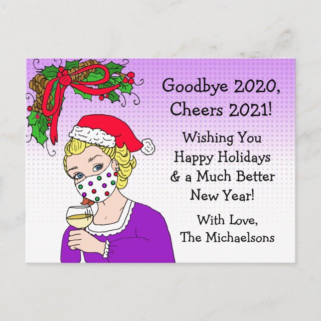 Goodbye 2020 Christmas Humour Funny Retro Lady Postcard (Front)