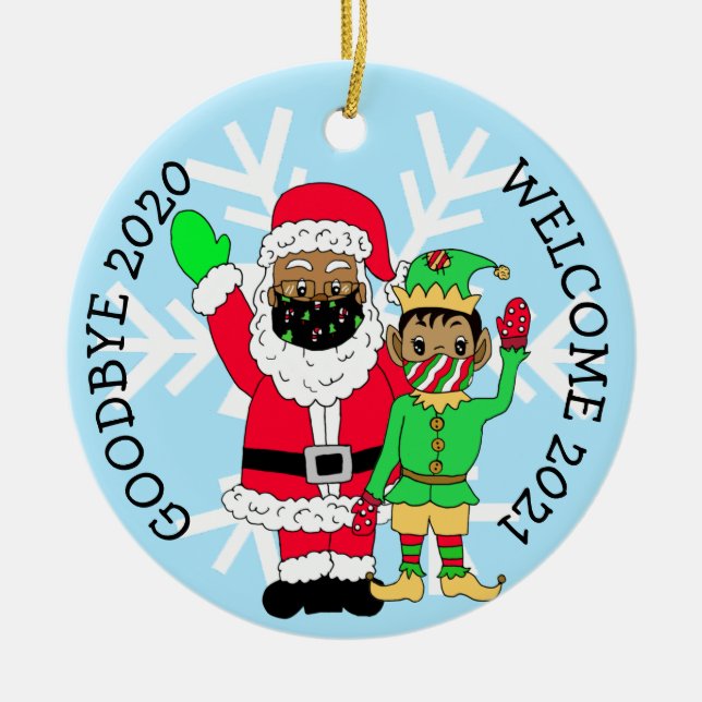 Goodbye 2020, Welcome 2021 Ethnic Santa Ceramic Tree Decoration (Front)