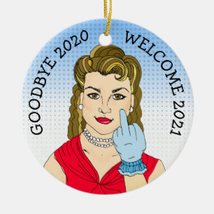 Goodbye 2020 Welcome 2021 Funny Retro Christmas Ceramic Tree Decoration