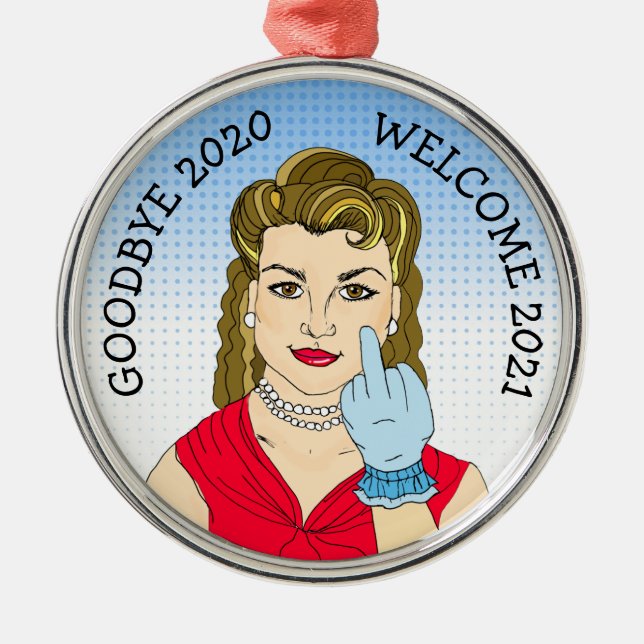 Goodbye 2020 Welcome 2021 Funny Retro Christmas Metal Tree Decoration (Front)