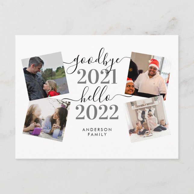 Goodbye 2021 Hello 2022 Calligraphy Photo New Year Postcard (Front)